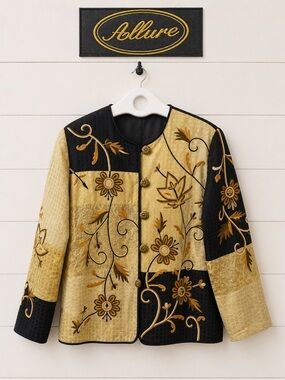 ALLURE Black & Gold Embroidered Jacket Size XL